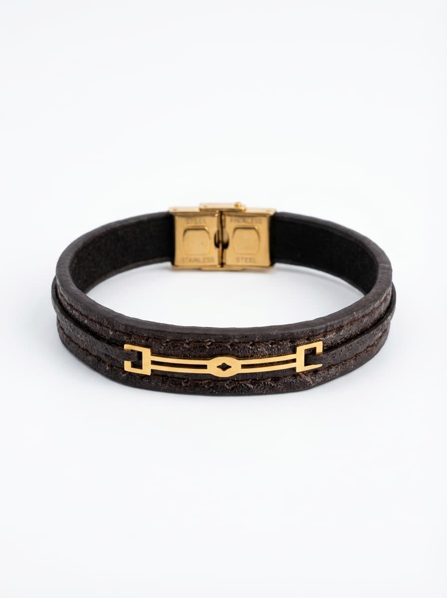 دستبند طلا چرم مردانه