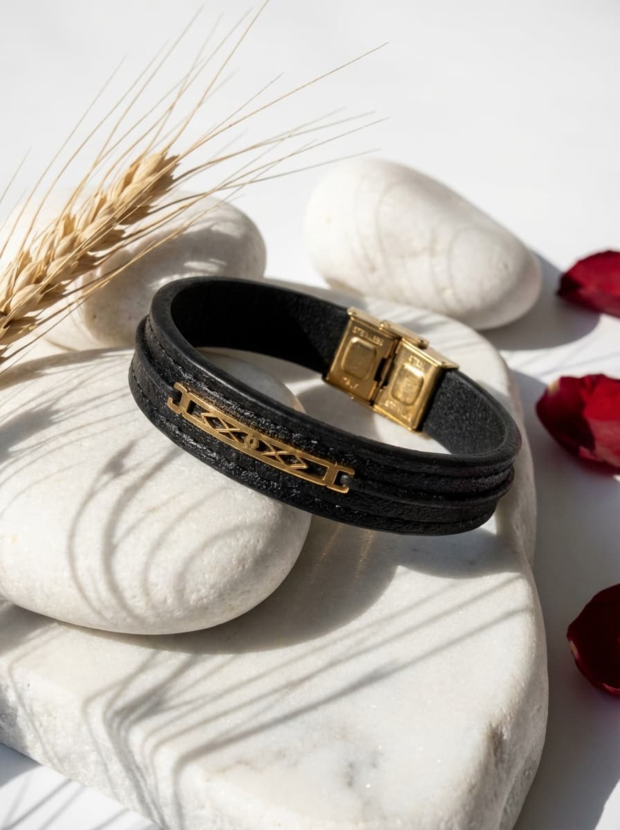 دستبند چرم مردانه طلا