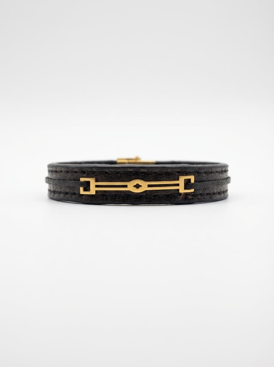 دستبند چرم مردانه طلا