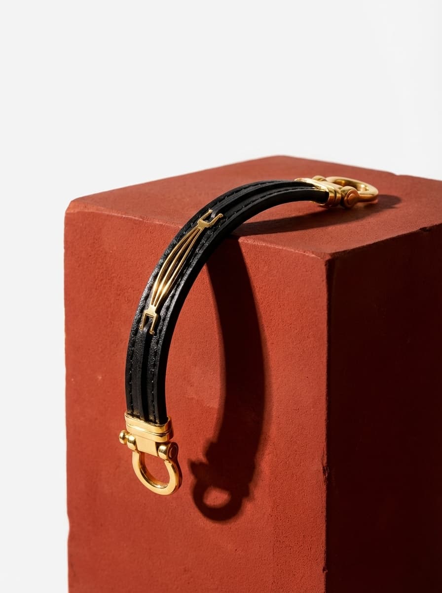 دستبند چرم مردانه طلا