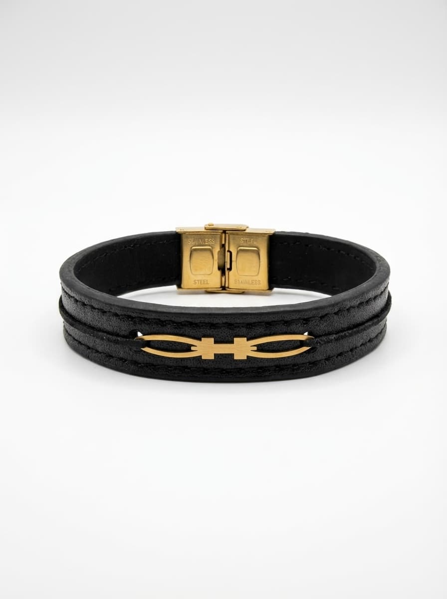 دستبند چرم دخترانه و پسرانه با پلاک طلا برند  ماهلین 