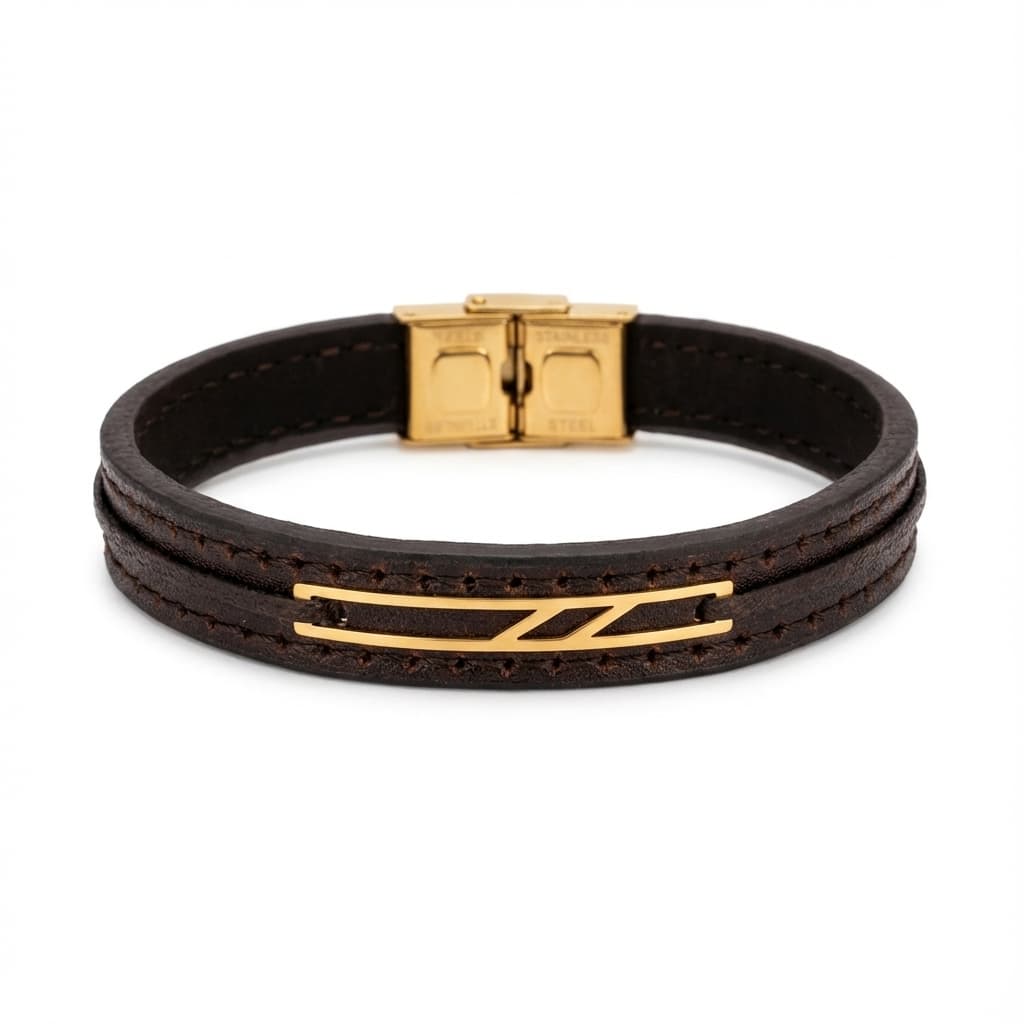 دستبند چرم دخترانه و پسرانه با پلاک طلا برند  ماهلین 