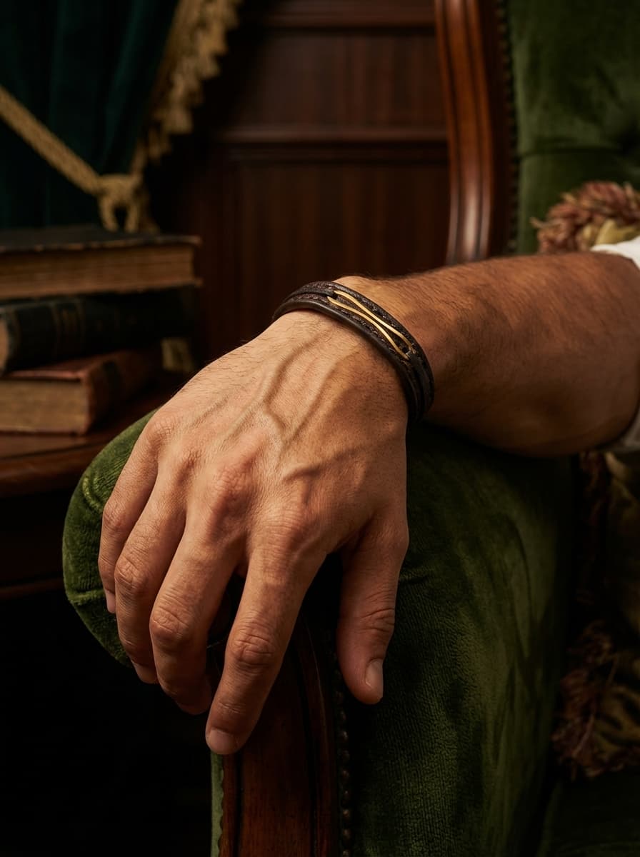 دستبند چرم دخترانه و پسرانه با پلاک طلا برند  ماهلین 