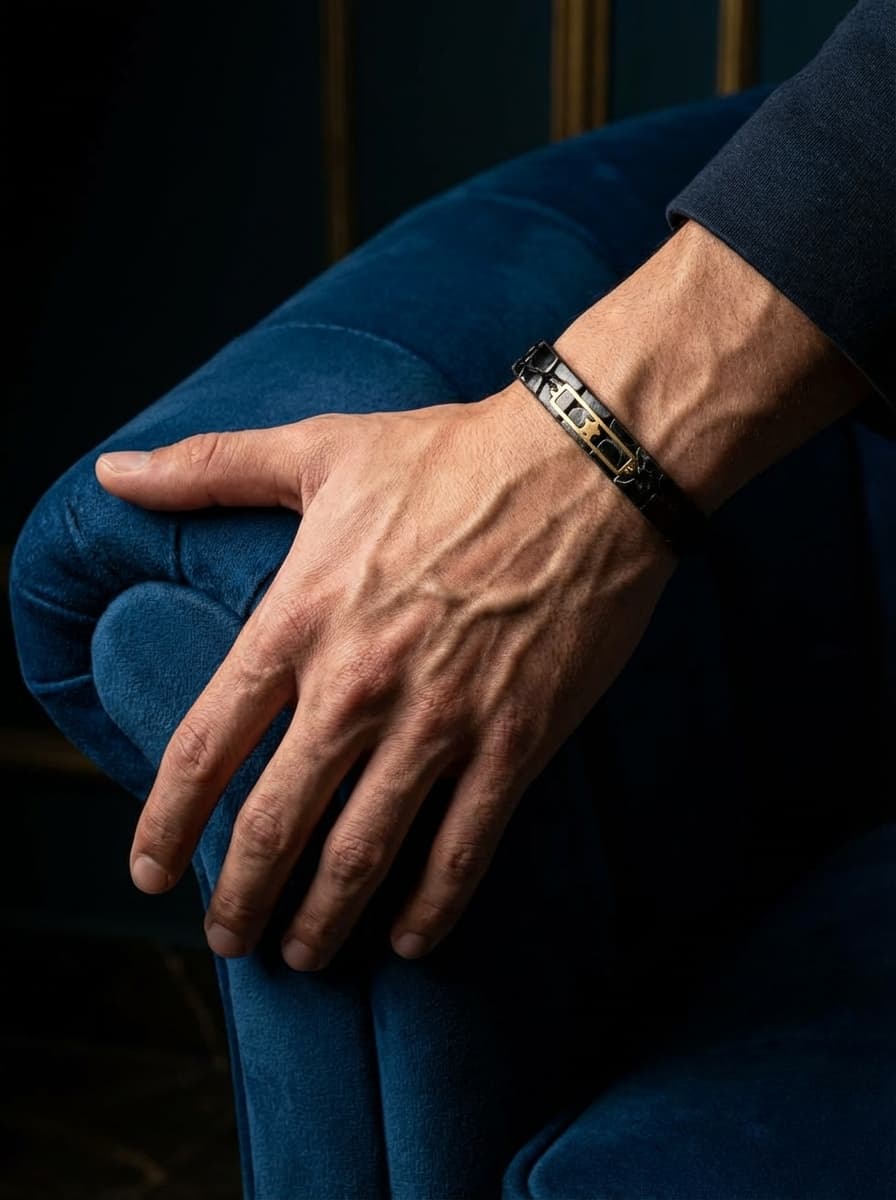 دستبند چرم دخترانه و پسرانه با پلاک طلا برند  ماهلین 