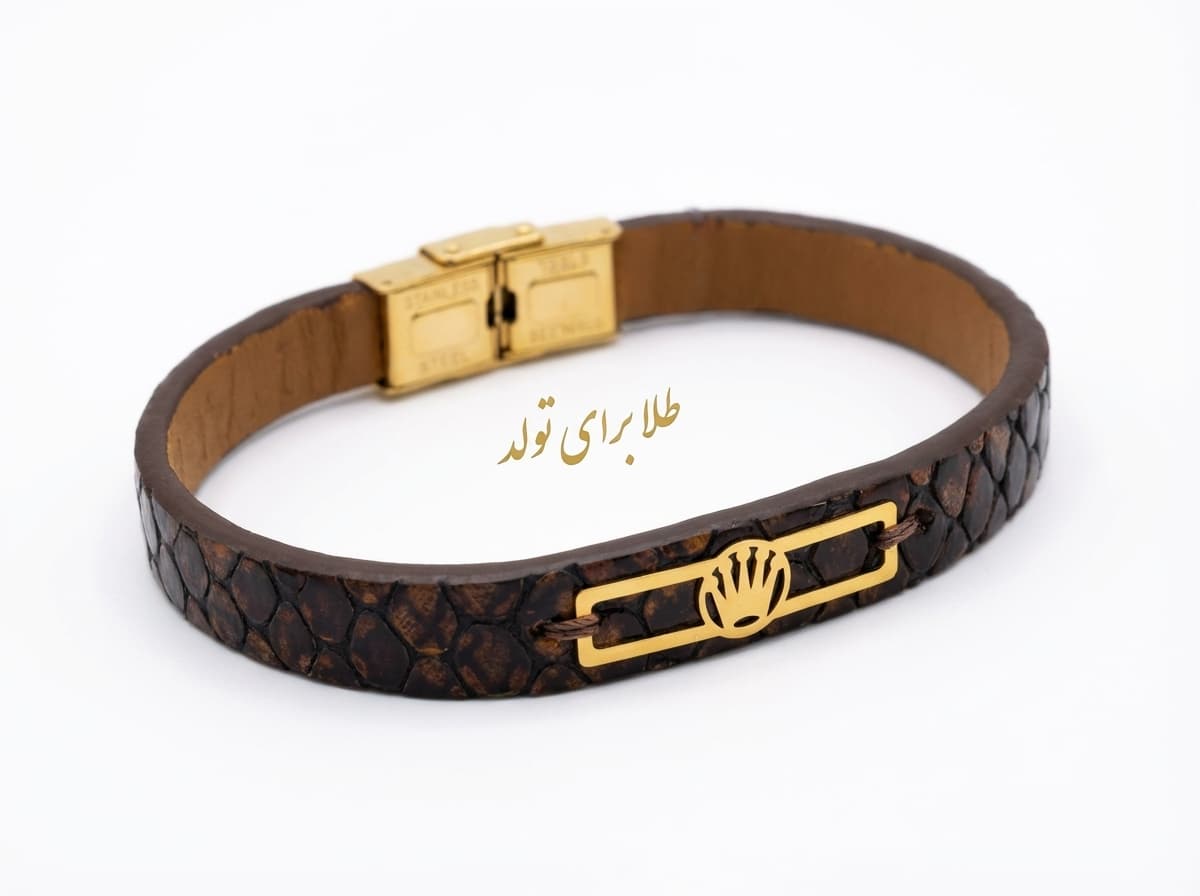 دستبند چرم دخترانه و پسرانه با پلاک طلا برند  ماهلین 