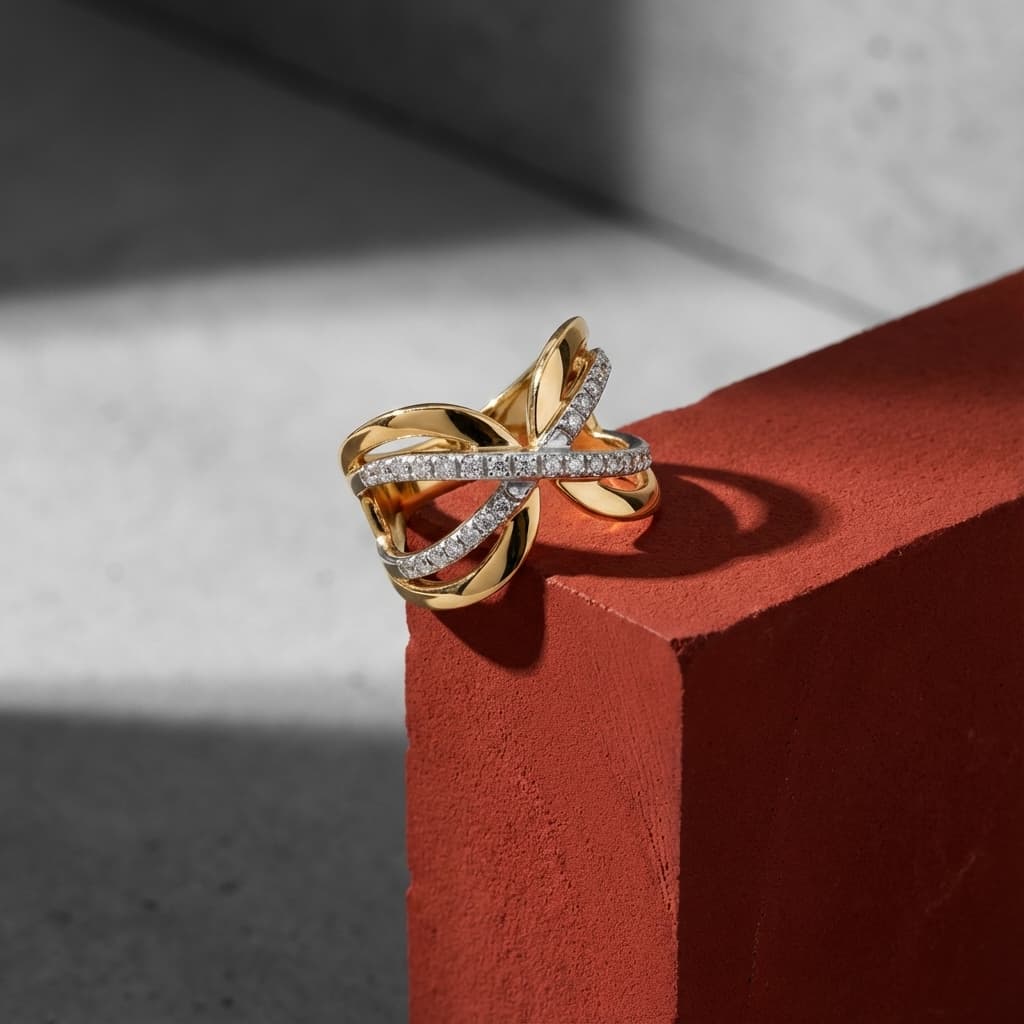 انگشتر طلا زنانه طرح تراش خورده - 3