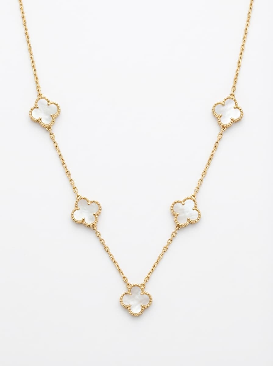 گردنبند طلا زنانه مدل ونکلیف سنگی رنگ سفید